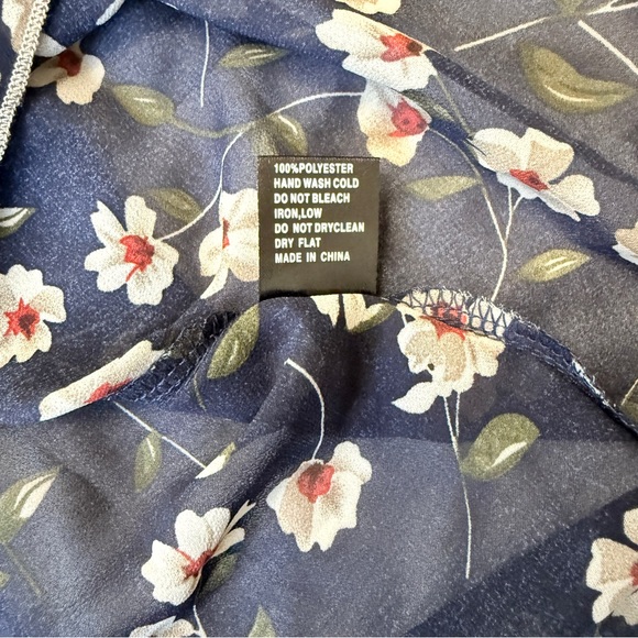 POL Navy Floral Ruffle Sheer Blouse Women’s Large Boho Romantic Cottagecore NWT - Picture 8 of 10